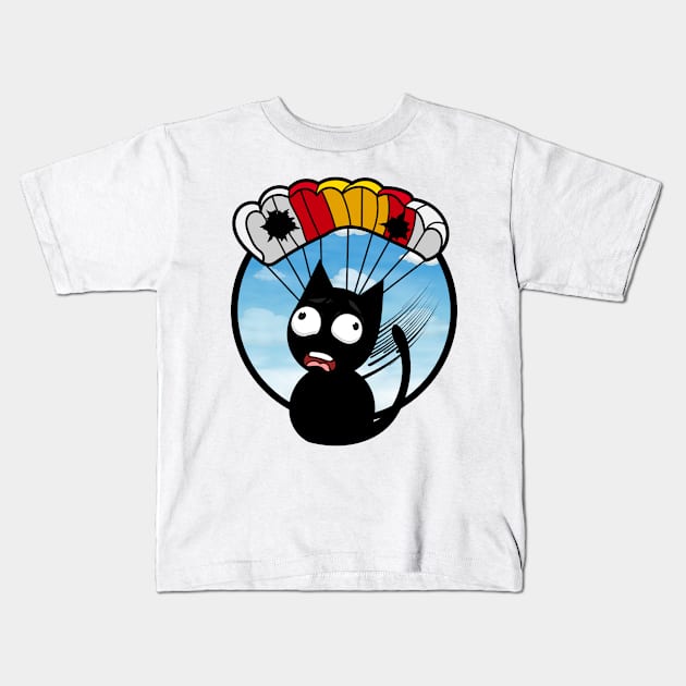 Silly black cat has a broken parachute Kids T-Shirt by Pet Station